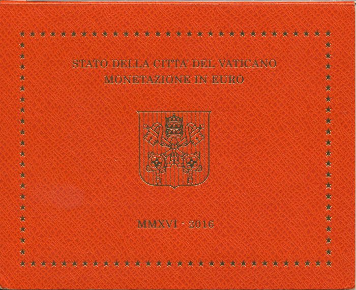 (2016, 8 монет) Набор монет Ватикан 2016 год &quot;Оранжевый&quot;  Буклет