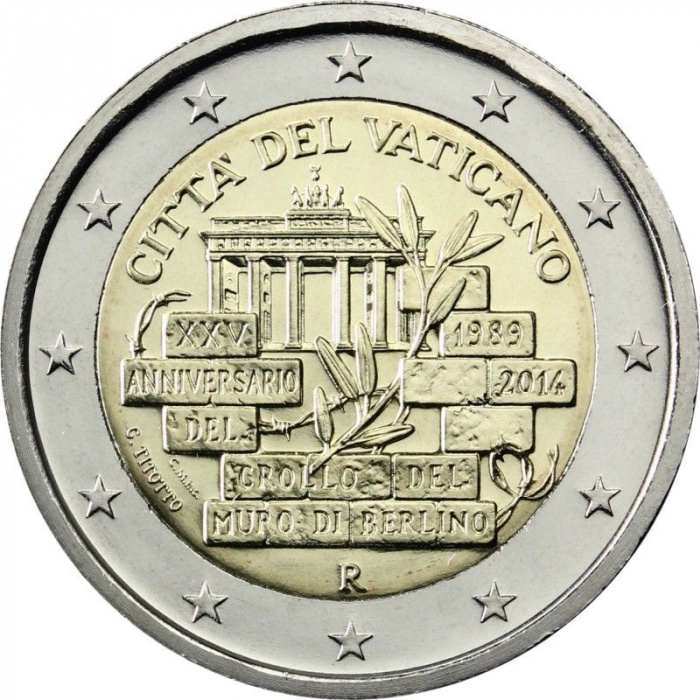 (12) Монета Ватикан 2014 год 2 евро &quot;25 лет падения Берлинской стены&quot;   Буклет