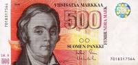 1986 Litt A Банкнота Финляндия 1986 год 500 марок Элиас Лённрот Sorsa - Vanhala  UNC