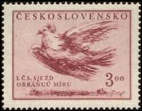 (1951-002) Марка Чехословакия "Голубь (Бардовая)"    1-й Чехословацкий конгресс защитников мира III 