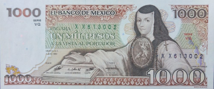 (1984) Банкнота Мексика 1984 год 1 000 песо &quot;Хуана Инес де ла Крус&quot;   UNC