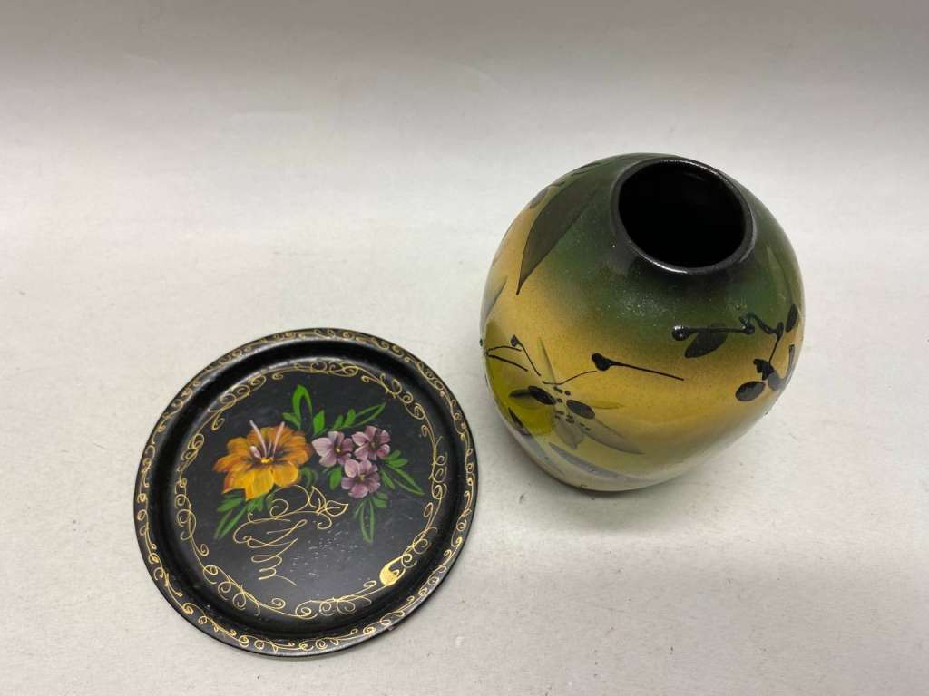 Ваза керамическая и поднос метал