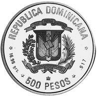 (№1990km79) Монета Доминиканская Республика 1990 год 500 Pesos (500-й Энн. Обнаружить. пож)