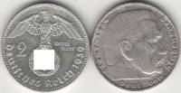 1939G Монета Германия 2 марки Пауль Гинденбург Серебро Ag 900  XF