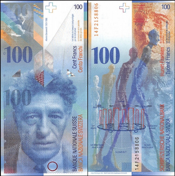 2014 Банкнота Швейцария 2014 год 100 франков Альберто Джакометти Studer - Danthine  UNC