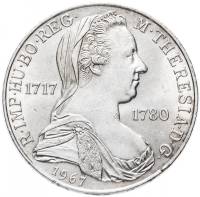 (1967) Монета Австрия 1967 год 25 шиллингов "Мария Терезия"  Серебро Ag 800  UNC