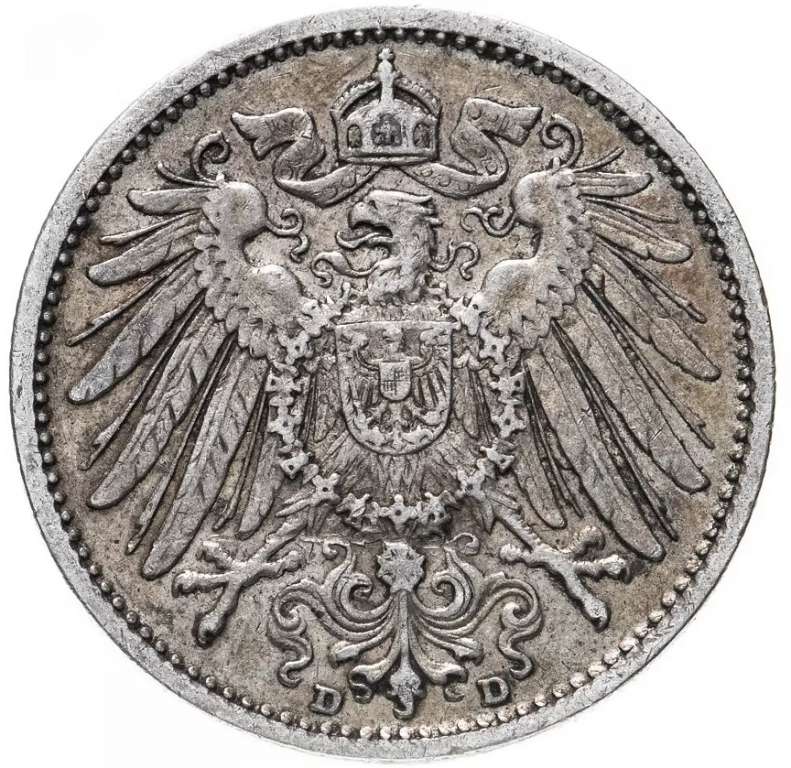1906d Монета Германия (Империя) 1906 год 1 марка  Серебро Ag 900  XF