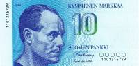 (,) Банкнота Финляндия 1986 год 10 марок "Пааво Нурми" Kullberg - Koivikko  XF