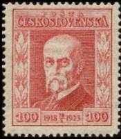 (1923-007) Марка Чехословакия "Т. Массарик (Красная)"    5-летие Республики III Θ