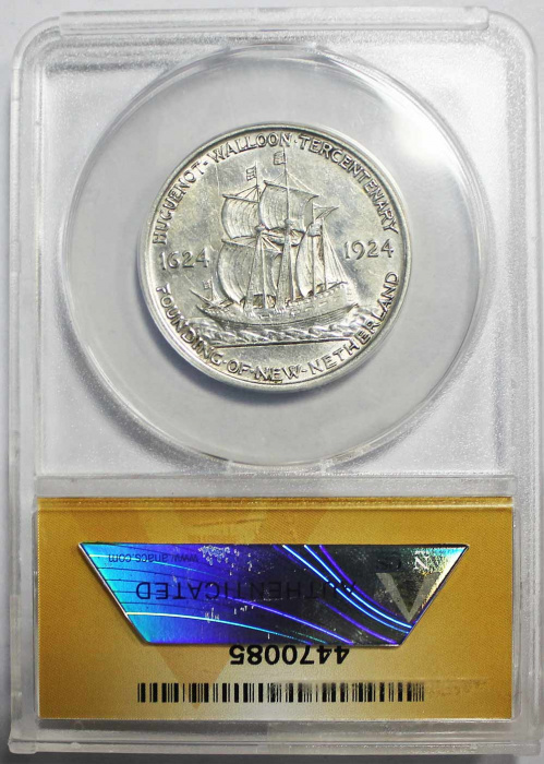 (1924) Монета США 1924 год 50 центов   300 лет прибытия гугенотов Валлонии Серебро Ag 900  XF