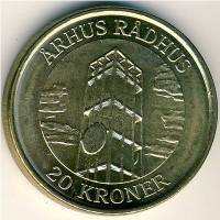 (№2002km889) Монета Дания 2002 год 20 Kroner (Орхусская Ратуша Башня)
