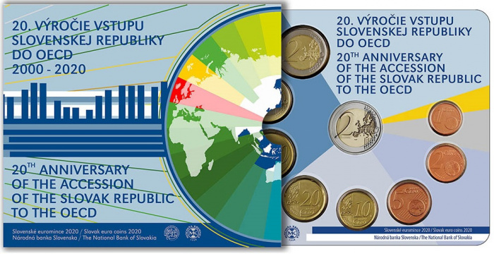 (2020, 9 монет) Набор монет Словакия 2020 год &quot;20 лет вступления в ОЭСР&quot;  Буклет