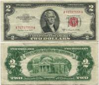 (1953B) Банкнота США 1953 год 2 доллара "Томас Джефферсон"   VF