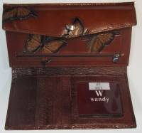 Кошелёк женский "Wandy", Натуральная кожа, 1 отделения с отсеками, Клепка. Коричневый "Бабочки"
