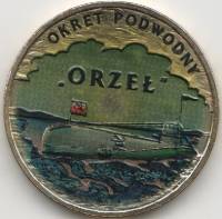(2012) Монета Польша 2012 год 2 злотых "Подводная лодка Орёл"  Цветная Латунь  UNC