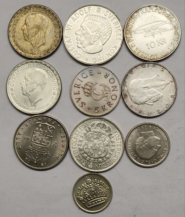 Набор монет Швеция 10 штук