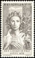 (1959-010) Марка Чехословакия "Девушка и голубь"    10 лет Всеобщей Декларации прав человека I Θ