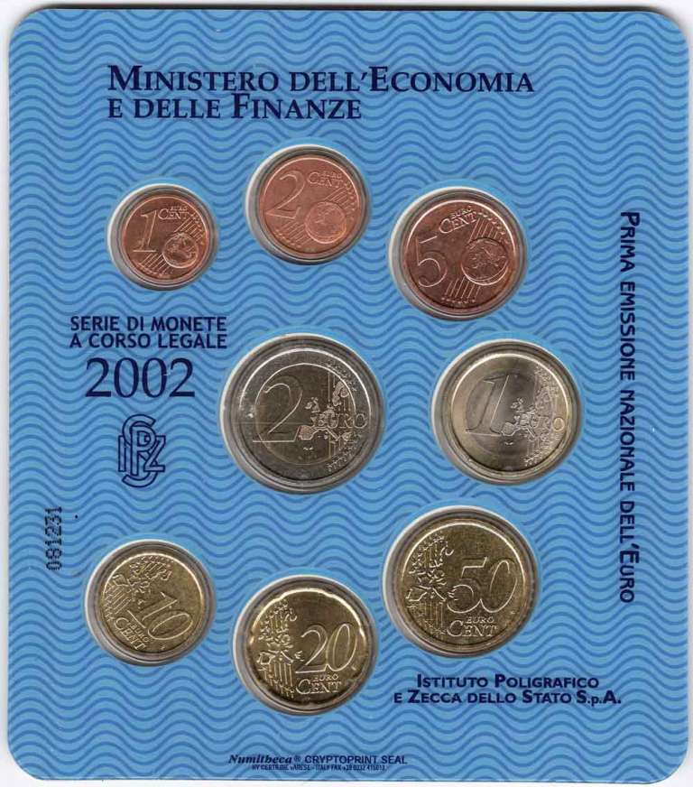 (2002, 8 монет) Набор монет Италия 2002 год &quot;Данте Алигьери&quot;  Буклет