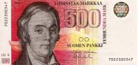 (1986 Litt A) Банкнота Финляндия 1986 год 500 марок "Элиас Лённрот" Holkeri - Vanhala  UNC