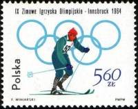(1964-007) Марка Польша "Беговые лыжи"   Зимние Олимпийские Игры 1964, Инсбрук I Θ
