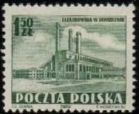 (1952-046) Марка Польша "Электростанция (Зеленая)"   Новая электростанция в г. Явожно II Θ