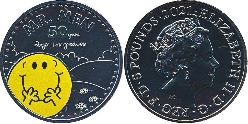 (2021) Монета Великобритания 2021 год 5 фунтов &quot;Мистер Мэн&quot;  Медь-Никель  COLOR. Буклет