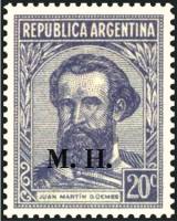 (№1935-416) Марка из набора Аргентина 1935 год "Martiacuten Мигель де Guumlemes ovpt 17851821 ldquoM
