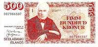 () Банкнота Исландия 1993 год 500 крон "Йоун Сигурдссон"   UNC