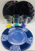 Набор посуды 3 тарелки 3 кружки цветное стекло