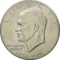 (1976d, вар. 2) Монета США 1976 год 1 доллар   Эйзенхауэр. Колокол Свободы Медь-Никель  UNC