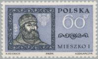 (1961-015) Марка Польша "Князь Мешко I" , III O