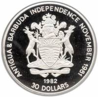 (№1982km2) Монета Антигуа и Барбуда 1982 год 30 Dollars (Джордж Вашингтон - Йорктаун, 1781)