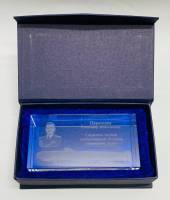 Стеклянный куб с лазерной гравировкой К-3 "Ленинградский комсомол"