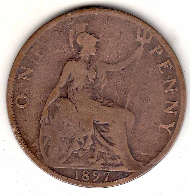 (1897) Монета Великобритания 1897 год 1 пенни &quot;Королева Виктория&quot;  Бронза  VF