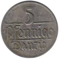 Монета Вольный город Данциг (Гданьск) 1923 год 5 пфеннигов, VF
