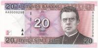 (2001) Банкнота Литва 2001 год 50 лит "Йонас Мачюлис Майронис" №AA0000298  UNC