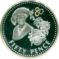 (№2006) Монета Фолклендские Острова 2006 год 50 Pence (Королеве Елизавете 80 лет)
