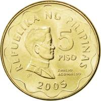 () Монета Филиппины 1993 год 5 песо ""  Латунь, покрытая Никелем  UNC