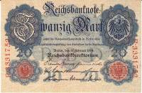 () Банкнота Германия (Империя) 1914 год 20  ""   XF