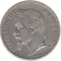 (1870) Монета Франция 1870 год 5 франков "Наполеон III"  Серебро Ag 900  VF