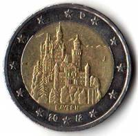 (010) Монета Германия (ФРГ) 2012 год 2 евро "Бавария" Двор J Биметалл  VF