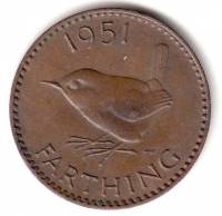 1951 Монета Великобритания 1951 год 1 фартинг Крапивник  Бронза  XF