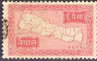 (№1954-82) Марка Непал 1954 год "Карта Непала", Гашеная