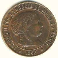 (№1866km634.1) Монета Испания 1866 год 2frac12; Ceacute;ntimos (де Эскудо)