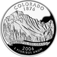 (038s, Ag) Монета США 2006 год 25 центов "Колорадо"  Серебро Ag 900  PROOF