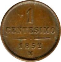  Монета Италия 1852 год 1     Медь  UNC
