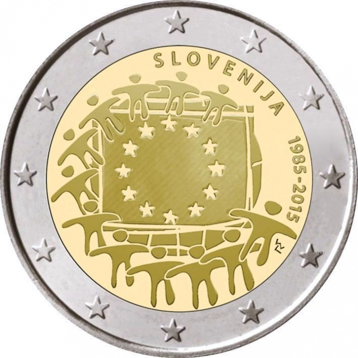 (009) Монета Словения 2015 год 2 евро &quot;30 лет флагу Европы&quot;  Биметалл  UNC