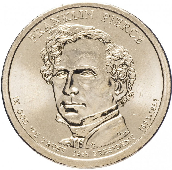 (14p) Монета США 2010 год 1 доллар &quot;Франклин Пирс&quot; 2010 год Латунь  UNC