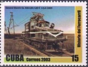 (№4534) Марка Куба 2003 год &quot;ББ 120120 электронной Локомотив 1925&quot;, Гашеная