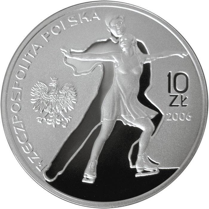 2006 Монета Польша 2006 год 10 злотых XX Зимняя Олимпиада Турин Фигурное катание  Серебро Ag 925  PR